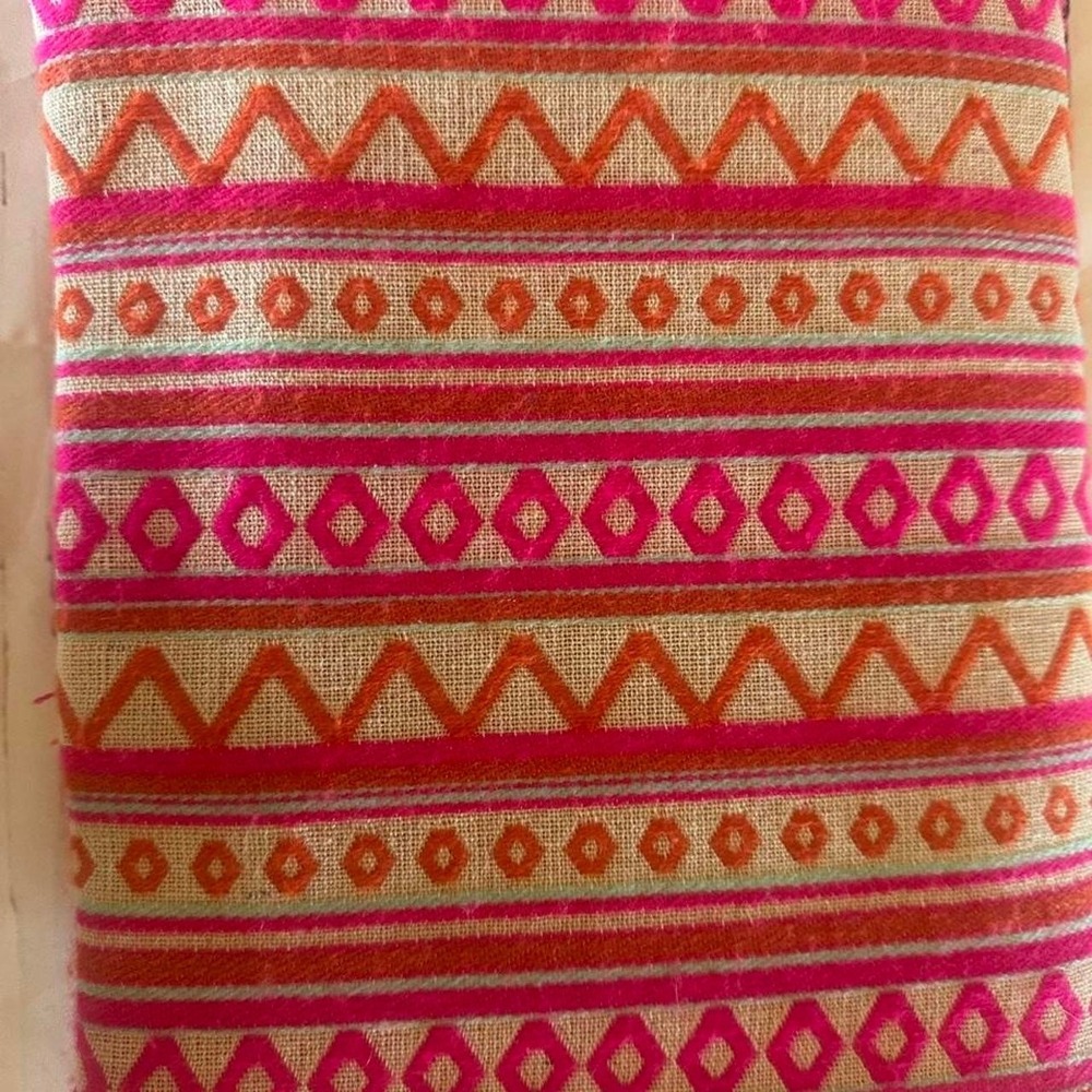 Mudpie Pink and orange embroidered geometric patterned clutch with tassels - Picture 4 of 8